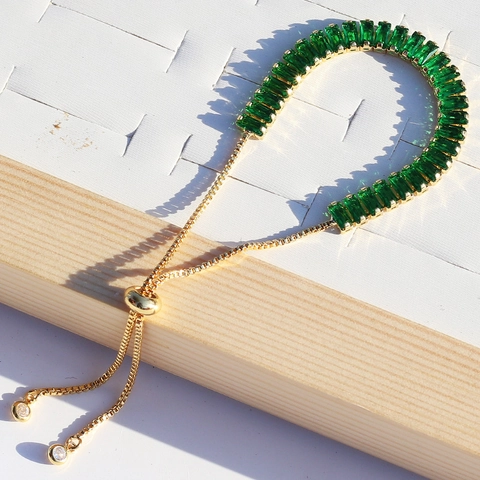 Bijoux De Tennis En Zircon Rectangulaire Cuivre Plaqué Or Collier Bracelet Boucles D'oreilles Coloré Géométrique Mode Femmes