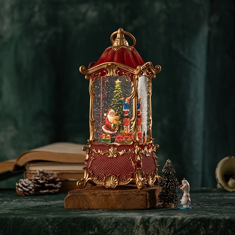 Retro Christmas Snow Globe Lantern Music Box With Automatic Snowing LED Light Holiday Home Decoration Gift Santa Claus