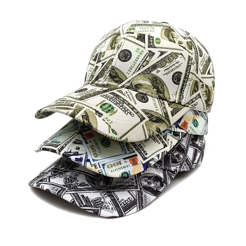 Casquette De Baseball Imprimé Dollar Respirant Polyester Extérieur Protection Solaire Hip Hop Mode Chapeau Unisexe