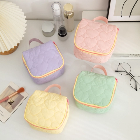 Neceser De Maquillaje Corazón Acolchado Poliéster Organizador De Aseo De Viaje Portátil Bolsa De Almacenamiento Linda