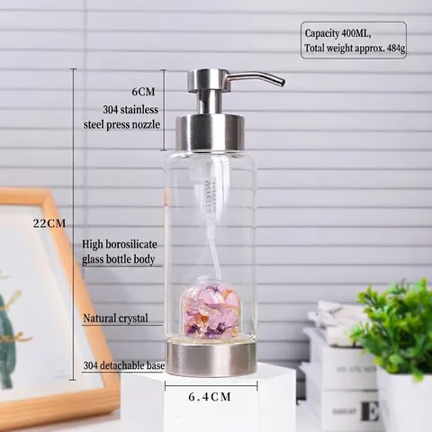 Glazen Zeepdispenser Met Natuurlijke Kristalstenen En Roestvrijstalen Pomp Hervulbare Lotionfles Badkamer