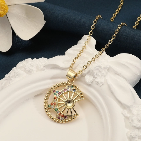 Fashion Copper Gold Plated Zirconia Bear Windmill Pendant Necklace Colorful Enamel Star Moon Clavicle Chain Jewelry For Women