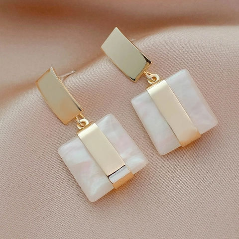 Geometric Square Dangle Earrings With 925 Sterling Silver Earring Post Gold Alloy Retro Chic Jewelry For Women