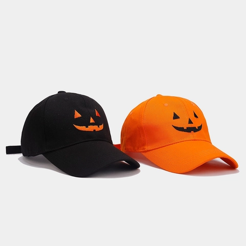 Halloween Baseball Cap Cotton Embroidered Pumpkin Face Curved Brim Adjustable Sun Hat Party Outdoor Novelty