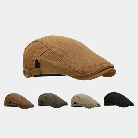 Béret Britannique Rétro en Sergé de Coton Avec Boucle Métallique Réglable Couleur Unie Béret-casquette Décontracté pour Hommes Femmes Chapeau de Peintre Streetwear