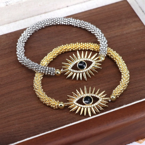 Evil Eye Perlenarmband Kupfer Mit Zirkonia Sonnenstrahl Anhänger Böhmischer Schutzschmuck Für Damen Herren