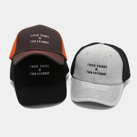 Trucker Kappe Baumwolle Mesh Atmungsaktiv Stickerei Slogan Thick Thighs Thin Patience Verstellbar Baseball