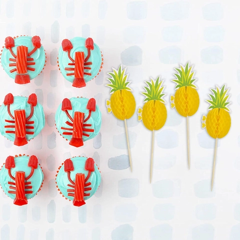 Tropical Cocktail Picks Bamboo Wood Paper Honeycomb Flamingo Pineapple Umbrella Decorative Fruit Sticks Party Accessories