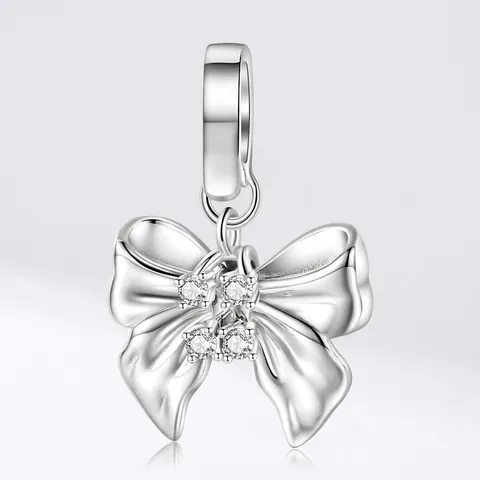 Schleife Anhänger 925 Sterling Silber Charm Mit Zirkon Eingelegt Minimalistisch Y2K Stil DIY Schmuckherstellung Zubehör