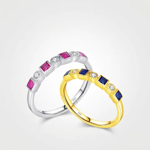 Anelli In Argento Sterling 925 Per Donna Vintage Lusso Zirconia Cubica Quadrata Fascia Eternità Gioielli