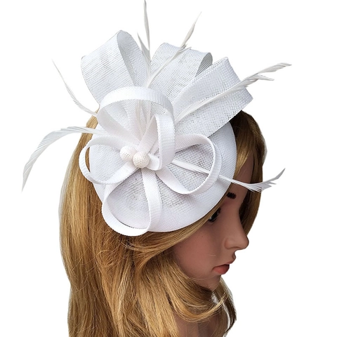 Vintage Fascinator Hat With Sinamay Mesh Netting And Feather Elegant Hair Clip For Wedding Tea Party Women