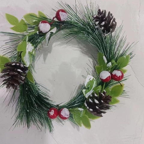 Ghirlanda Di Natale Artificiale Con Pigne Bacche Rosse Effetto Neve Fiocco Per Porta Parete Finestra Decorazione Interni
