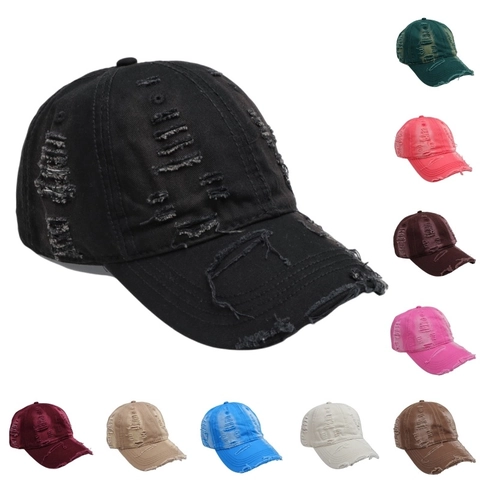Casquette De Baseball Vintage Distressed Coton Lavé Déchiré Chapeau De Soleil Réglable Pour Hommes Femmes Design Classique