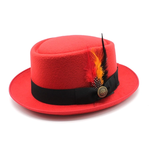 Vintage Pork Pie Hut Wollfilz Mit Federdekor Und Metallemblem Britischer Retro Stil Für Damen Und Herren