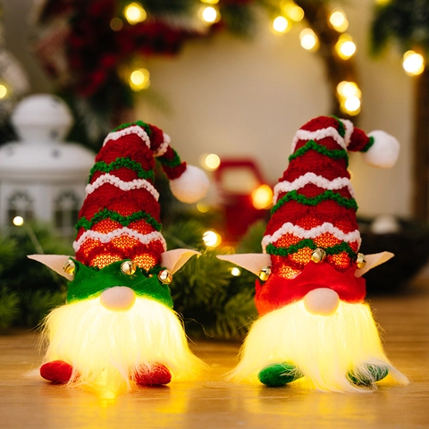 Gnomo De Navidad De Peluche Adornos Colgantes LED Luminosos Muñeca Sin Rostro Gorro De Punto Campanas Decoración
