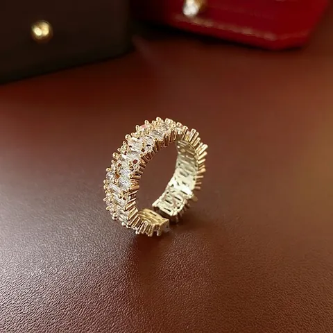 Vierkante Zirkonia Open Ring Verstelbaar Verguld Koper Lichte Luxe Mode Sieraden Voor Dames