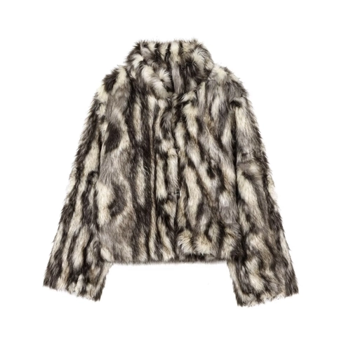Faux Bontjas Dames Dierenpatroon Gestreepte Pluizige Jas Lange Mouwen Revers Winter Warme Bovenkleding Sexy