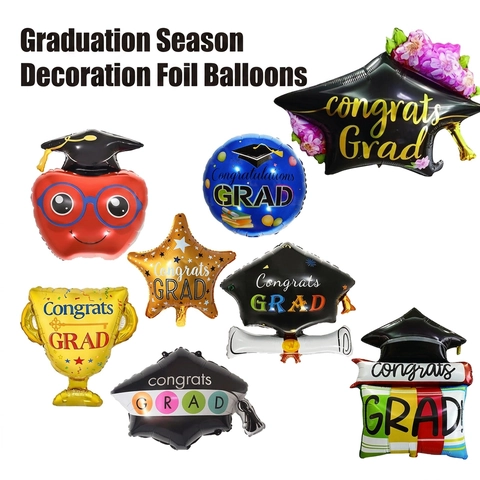 Graduation Balloons Congrats Grad Aluminum Foil Mylar Trophy Doctoral Cap Apple Shape Party Decorations Celebration