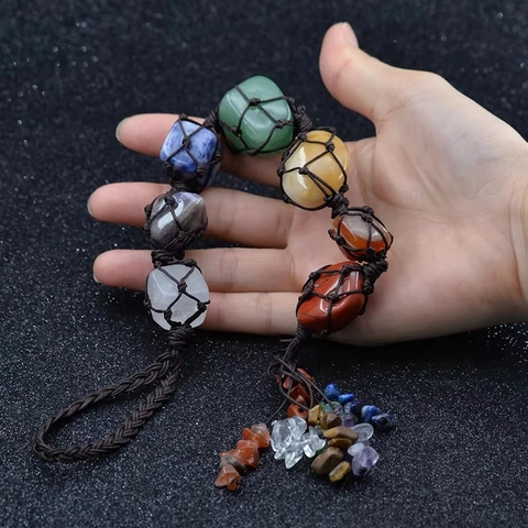 Decorazione Sospesa Pietra Naturale 7 Chakra Intrecciata A Mano Cristallo Curativo Auto Casa Parete Nappa Yoga Zen
