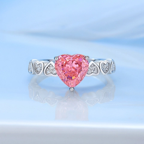 Anello in Argento Sterling 925 a Forma di Cuore con Zirconia Elegante Rosa Blu Rosso Pietra Tanzanite Donna Gioielli Regalo