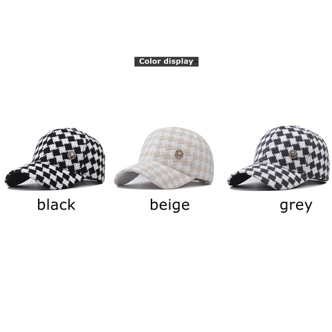 Gorra De Béisbol De Pata De Gallo Tejido Tweed Logotipo M De Metal Diamantes De Imitación Gorro De Sol Casual Para Mujer