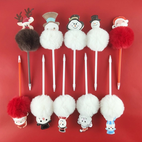 Weihnachts Kugelschreiber Plüsch Pom Pom Cartoon Weihnachtsmann Schneemann Rentier Neuheit Schreibwaren Geschenk Für Kinder