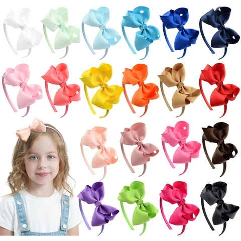 Kids Grosgrain Ribbon Bow Headband Big Bowknot Hair Band For Girls Handmade Solid Color Hair Accessories