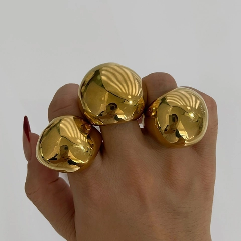 Bold High Texture Edelstahl Kugelförmiger Ring Für Damen 18K Gold Silber Plattiert Übertriebener Geometrischer Fingerring Schmuck