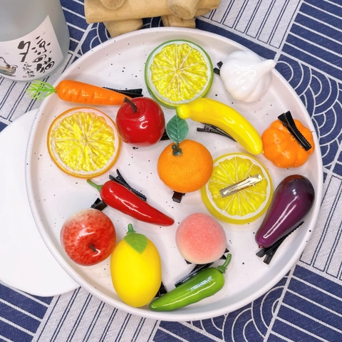 Divertenti Mollette Per Capelli Simulazione Frutta Verdura Resina Realistica Cibo Fermagli Becco Anatra Copricapo Carino