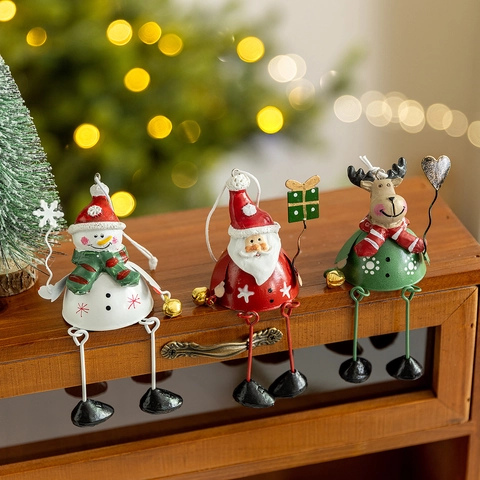 Decorazioni Natalizie In Metallo Babbo Natale Pupazzo Di Neve Renna Con Gambe Pendenti E Campanelli Per Albero