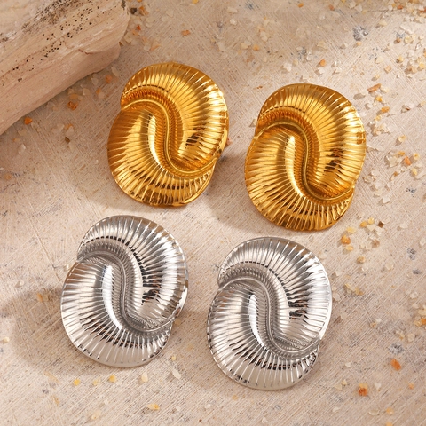 Orecchini A Lobo In Acciaio Inossidabile Texture Conchiglia Design A Onde Placcati Oro 18K Gioielli Moda Mare Donna