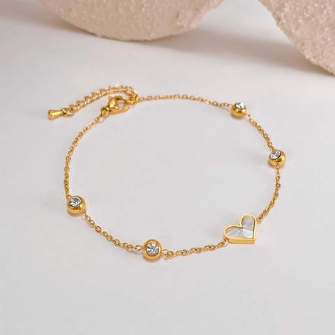 Minimalistisches Edelstahl Herz Armband Für Damen Vergoldet Perlmutt Zirkonia Eingelegt Mode Schmuck Verstellbare Handkette