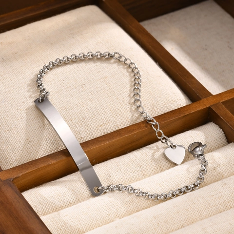 Pulsera De Acero Inoxidable Con Placa De Identificación En Blanco Para Grabar Joyería De Moda Regalo Para Hombres Mujeres Estilo Minimalista