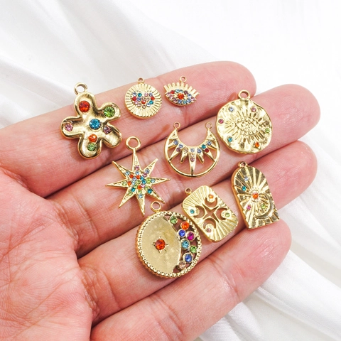 Celestial Charms Stainless Steel Colorful Zircon Evil Eye Star Moon Heart Pendants For DIY Jewelry Making Accessories