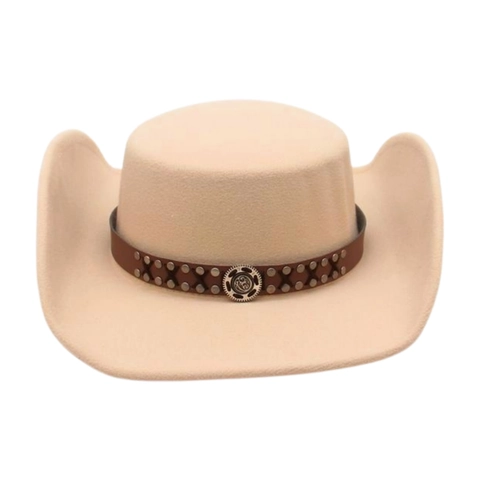 Sombrero de Vaquero Western Vintage Mujeres Hombres Algodón Poliéster Ala Ancha Fedora Con Banda de Cuero y Remaches Estilo Étnico Sombrero de Sol