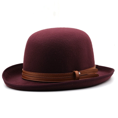 Bombetta Unisex Stile Britannico Retrò In Feltro Di Lana Con Fascia In Ecopelle E Rivetti In Metallo Derby Vintage