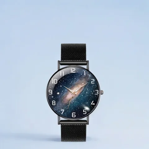 Men Luminous Starry Sky Quartz Watch IP Electroplating Alloy Stainless Steel Mesh Leather Strap Casual Fashion Wristwatch