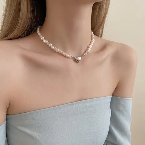 Baroque Irregular Freshwater Pearl Necklace Heart Magnetic Clasp Gold Silver Alloy Chain Bracelet For Women Fashion Jewelry