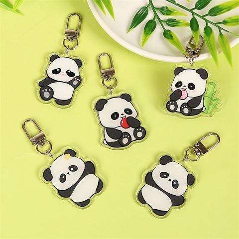 Portachiavi Panda Carino Cartone Animato Acrilico Bambù Ciondolo Per Zaino Borsa Accessorio Regalo Per Bambini