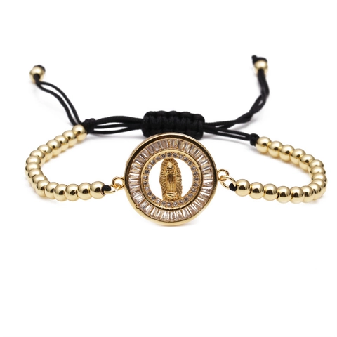 Adjustable Copper Zirconia Bracelet For Women Men Religious Virgin Mary Evil Eye Gold Silver Rose Gold Bolo Bracelet Jewelry