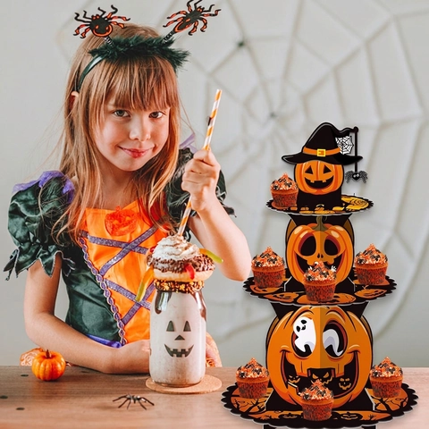 Halloween Cupcake Ständer Pappe Kürbis Etagen Dessert Turm Display Rack Hexenhut Thema Party Dekoration