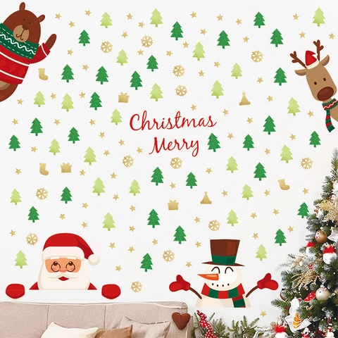 Adesivi Natalizi Per Finestre PVC Statici Babbo Natale Renna Pupazzo Di Neve Cartone Animato Decorazione Casa