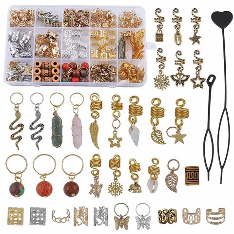 Accesorios De Joyería Para Trenzas Dreadlock Bobinas En Espiral De Aleación De Metal Puños Colgantes De Piedra Natural Concha