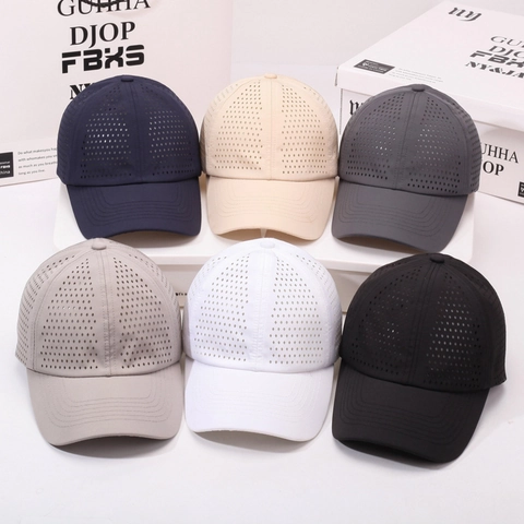 Gorra De Béisbol De Poliéster De Secado Rápido Transpirable Perforada Cortada Con Láser Sombrero De Sol Ajustable