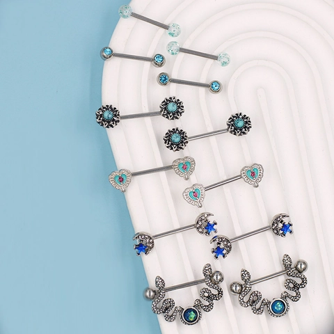 Anelli Capezzolo Acciaio Inossidabile Gioielli Piercing Cuore Luna Stella Serpente Fiore Smalto Blu Strass Gioielli Corpo Donna