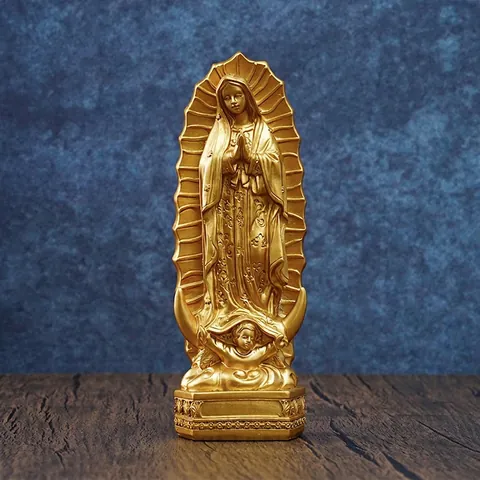 Statue Religieuse Vierge Marie Or Résine Synthétique Figure De Prière Avec Base Ange Décoration Autel Maison Chrétienne Cadeau