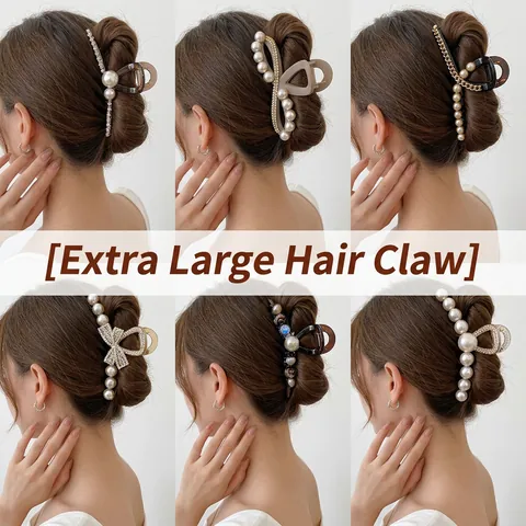 Pinza Per Capelli Grande Perla Artificial Sintetica Strass Resina Lega Tenuta Forte Elegante Accessorio Per Capelli Donna