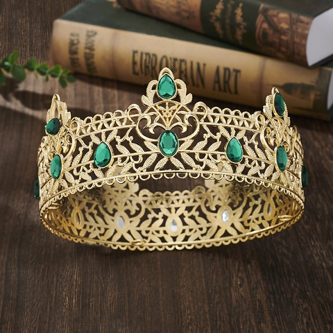 Barock Gold König Krone Für Herren Damen Legierung Filigran Tiara Mit Bunten Straßsteinen Für Geburtstag Party Hochzeit