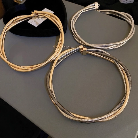 Multi-layer Schlangenkette Choker Halskette Minimalistisch Metallisch Gewickelt Schmuck Für Damen Mode Accessoire