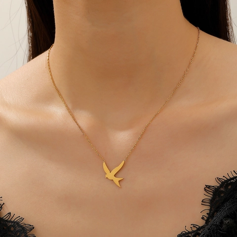 Collier Pendentif Hirondelle Oiseau Minimaliste Pour Femmes Cuivre Plaqué Or Argent Céramique Verre Oiseau en Vol Bijoux Cadeau